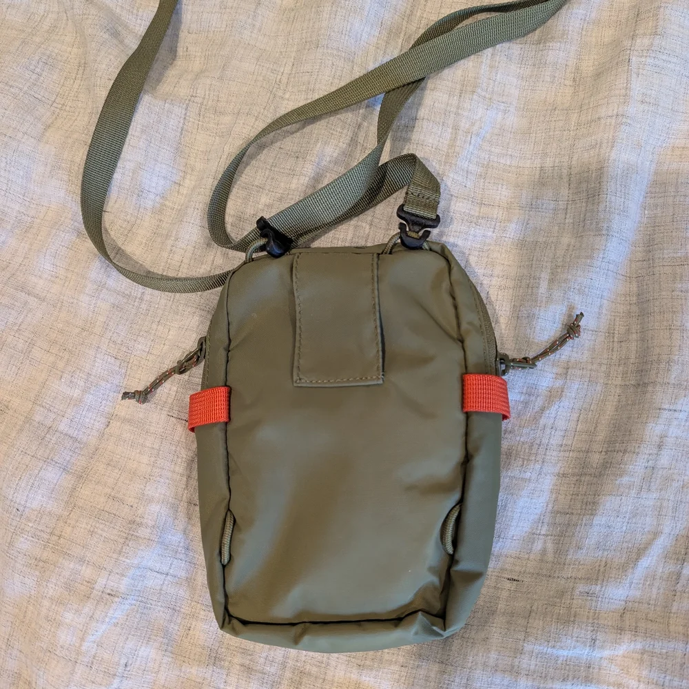 Fjallraven Olive Green Crossbody Bag with Red Accents